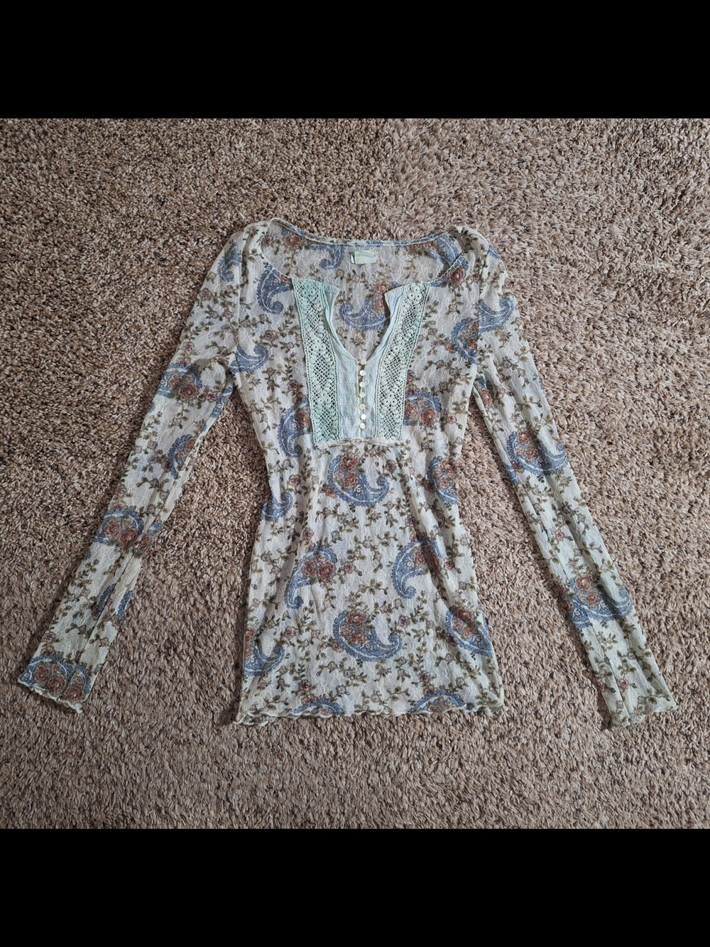 Denim & Supply Ralph Lauren Paisley Semi Sheer Lace Henley Top Size S/P